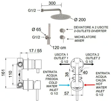 X STYLE INOX - Stainless steel shower set with overhead shower by Remer Rubinetterie - view 3
